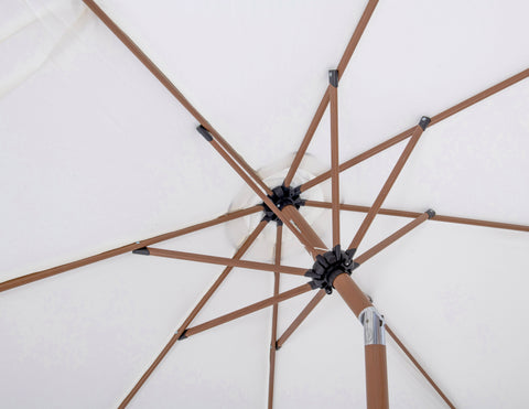 Simba White Fabric With Black Piping / Teak Aluminum Patio Umbrella with Base Sets