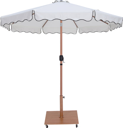 Simba White Fabric With Black Piping / Teak Aluminum Patio Umbrella with Base Sets