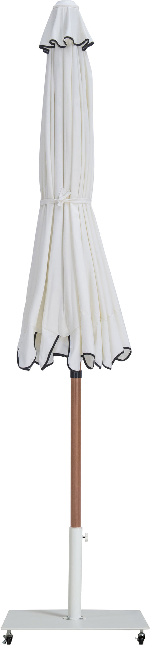 Simba White Fabric With Black Piping / Matte White Aluminum Patio Umbrella with Base Sets