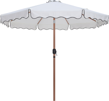 Simba White Fabric With Black Piping / Matte White Aluminum Patio Umbrella with Base Sets