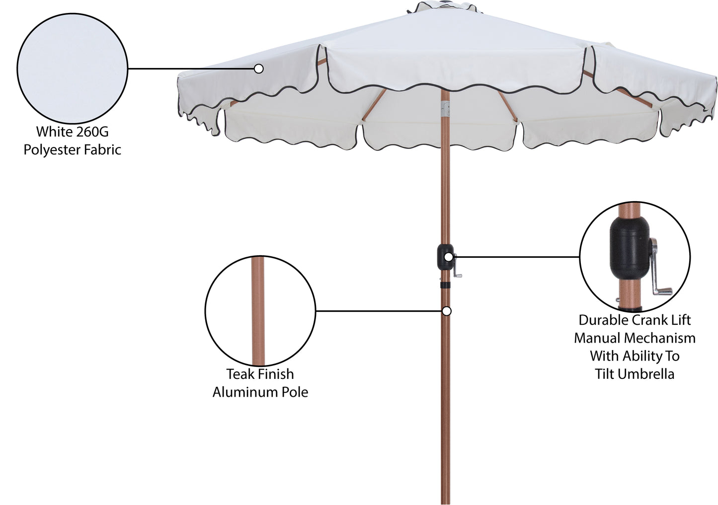 simba white with black piping fabric patio umbrellas