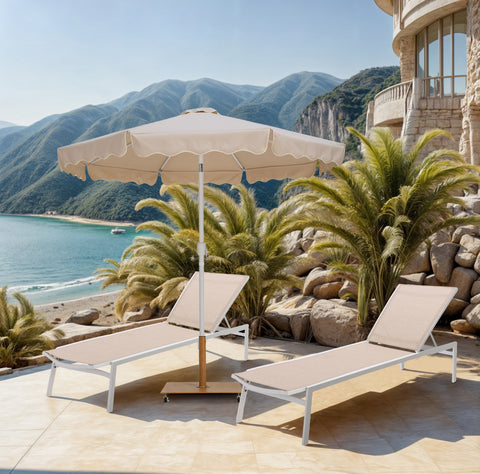 Nova Beige Water Resistant Fabric And Aluminum Patio Umbrella with Base Set (Style 8)