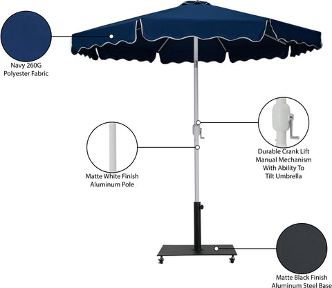 Nova Navy Water Resistant Fabric And Aluminum Patio Umbrella with Base Set (Style 7)