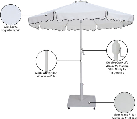 Nova White Water Resistant Fabric And Aluminum Patio Umbrella with Base Set (Style 9)