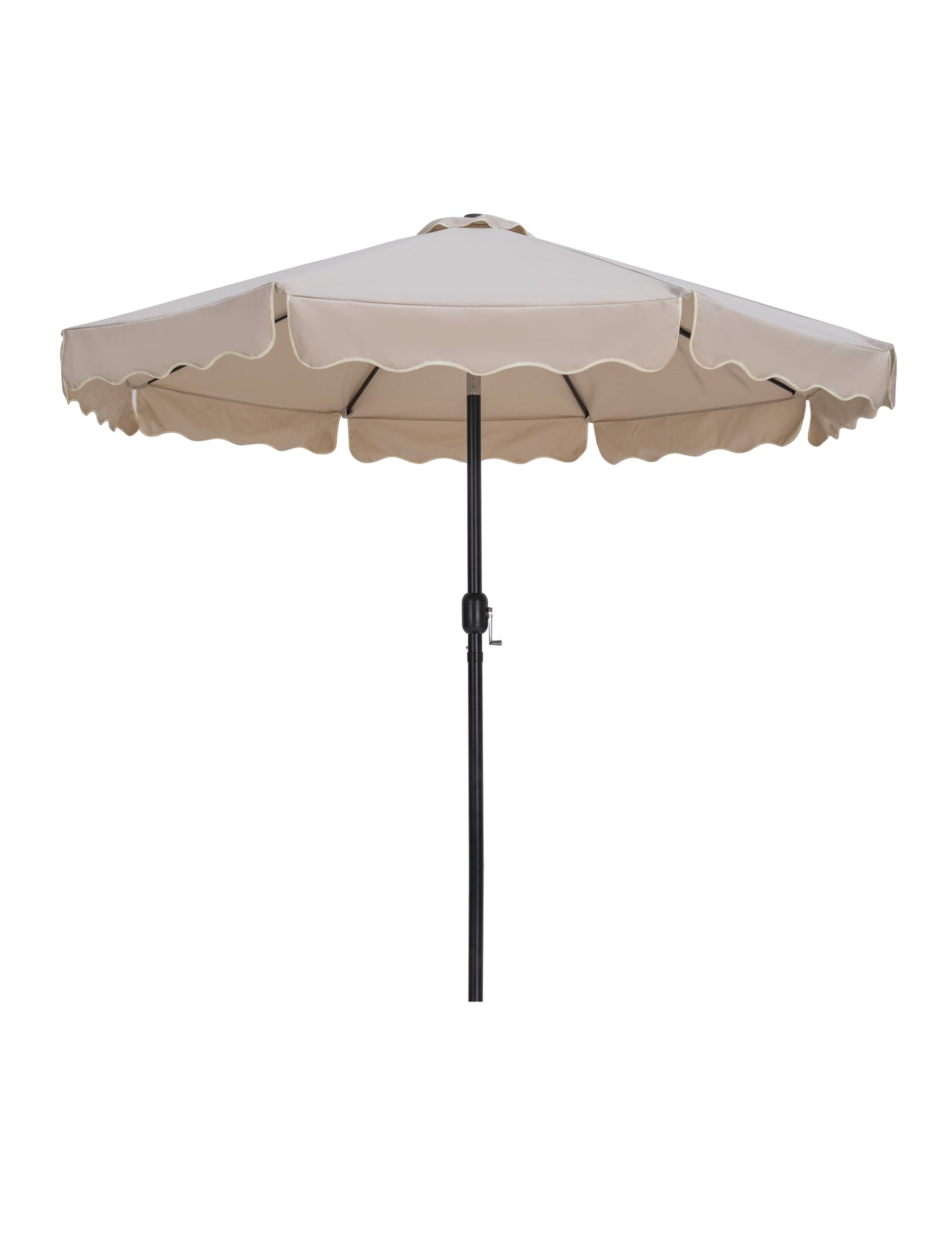 simba beige fabric with cream piping / teak aluminum patio umbrella with base sets