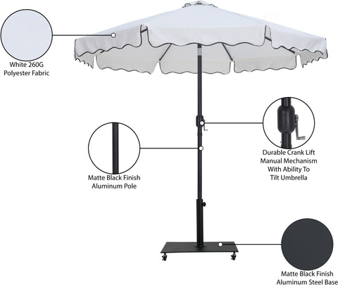Nova White Water Resistant Fabric And Aluminum Patio Umbrella with Base Set (Style 13)