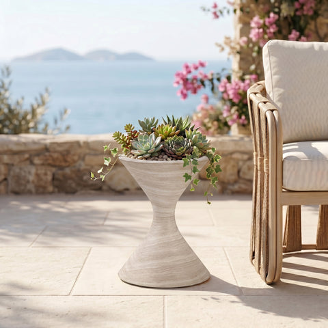 Celine 17.75" Travertine Indoor / Outdoor Concrete Planter, 1 Piece (Style 2)