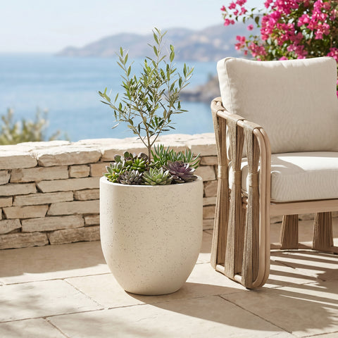Farrah 15.75" Cream Indoor / Outdoor Concrete Planter, 1 Piece