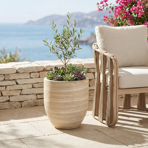 Farrah 15.75" Travertine Indoor / Outdoor Concrete Planter, 1 Piece