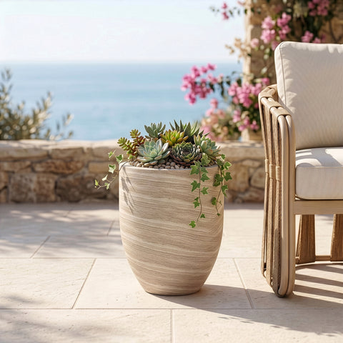 Farrah 20.5" Travertine Indoor / Outdoor Concrete Planter, 1 Piece