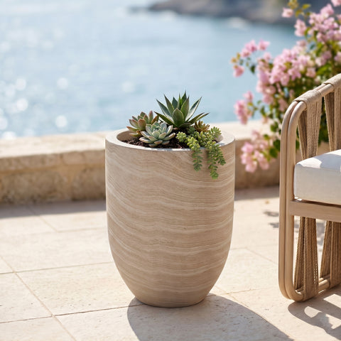 Farrah 26.75" Travertine Indoor / Outdoor Concrete Planter, 1 Piece