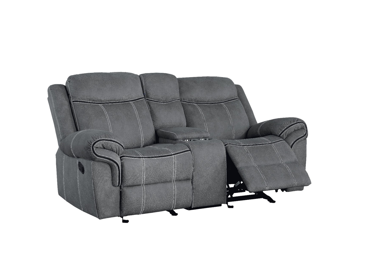 damir motion loveseat & console w/usb, two tone gray velvet