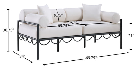 Veda 69.75" Cream Resilient Water Repellent Fabric Upholstered Outdoor Patio Loveseat, 1 Piece