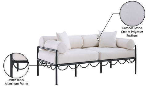 Veda 69.75" Cream Resilient Water Repellent Fabric Upholstered Outdoor Patio Loveseat, 1 Piece