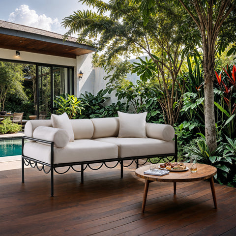 Veda 69.75" Cream Resilient Water Repellent Fabric Upholstered Outdoor Patio Loveseat, 1 Piece
