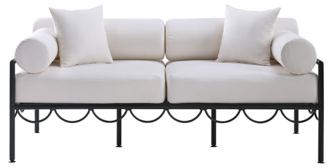 Veda 69.75" Cream Resilient Water Repellent Fabric Upholstered Outdoor Patio Loveseat, 1 Piece