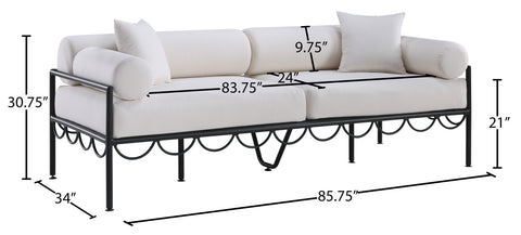 Veda 85.75" Cream Resilient Water Repellent Fabric Upholstered Outdoor Patio Sofa, 1 Piece