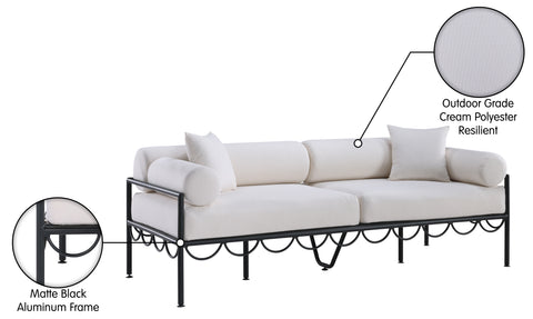 Veda 85.75" Cream Resilient Water Repellent Fabric Upholstered Outdoor Patio Sofa, 1 Piece