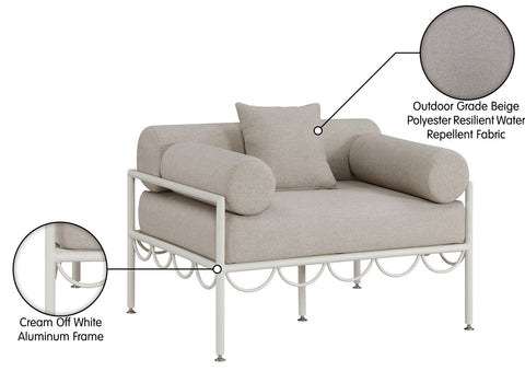 Veda Beige Resilient Water Repellent Fabric Upholstered Outdoor Patio Chair, 1 Piece