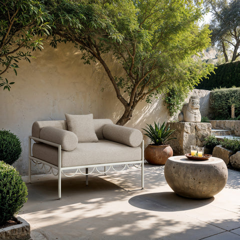 Veda Beige Resilient Water Repellent Fabric Upholstered Outdoor Patio Chair, 1 Piece