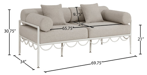 Veda 69.75" Beige Resilient Water Repellent Fabric Upholstered Outdoor Patio Loveseat, 1 Piece