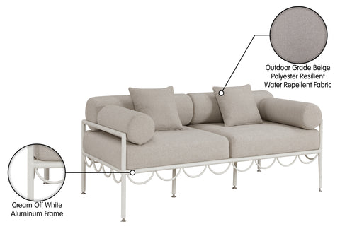 Veda 69.75" Beige Resilient Water Repellent Fabric Upholstered Outdoor Patio Loveseat, 1 Piece
