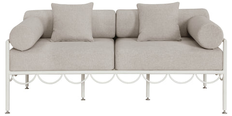 Veda 69.75" Beige Resilient Water Repellent Fabric Upholstered Outdoor Patio Loveseat, 1 Piece
