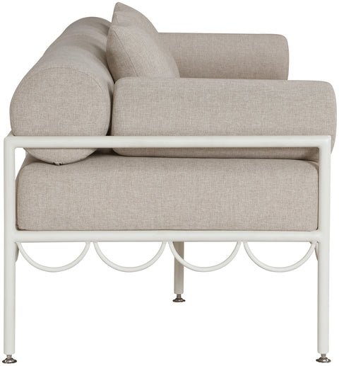 Veda 69.75" Beige Resilient Water Repellent Fabric Upholstered Outdoor Patio Loveseat, 1 Piece