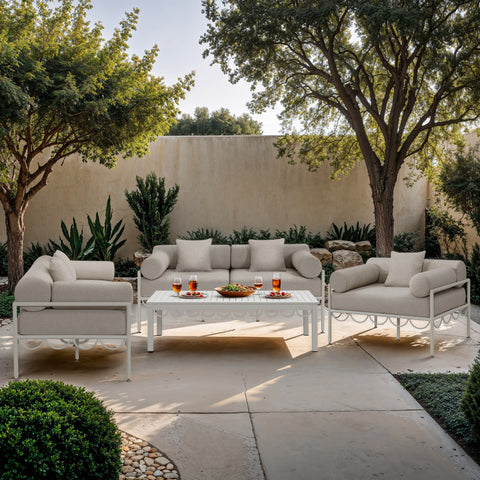 Veda 69.75" Beige Resilient Water Repellent Fabric Upholstered Outdoor Patio Loveseat, 1 Piece