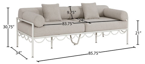 Veda 85.75" Beige Resilient Water Repellent Fabric Upholstered Outdoor Patio Sofa, 1 Piece