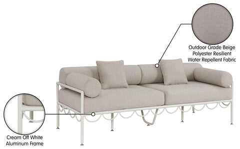 Veda 85.75" Beige Resilient Water Repellent Fabric Upholstered Outdoor Patio Sofa, 1 Piece