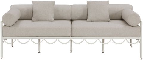 Veda 85.75" Beige Resilient Water Repellent Fabric Upholstered Outdoor Patio Sofa, 1 Piece