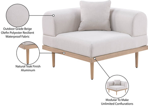 Mira Beige Resilient Water Resistant Fabric Upholstered Outdoor Patio Corner Chair, 1 Piece