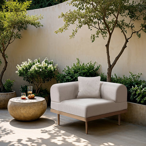 Mira Beige Resilient Water Resistant Fabric Upholstered Outdoor Patio Corner Chair, 1 Piece