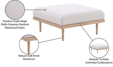 Mira Beige Resilient Water Resistant Fabric Upholstered Outdoor Patio Ottoman, 1 Piece