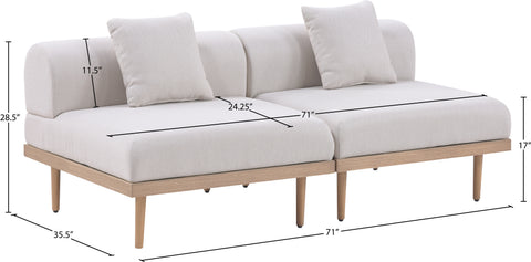 Mira 71" Beige Resilient Water Resistant Fabric Upholstered Outdoor Patio Loveseat, 2-Piece
