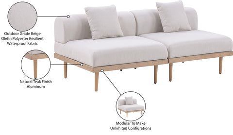 Mira 71" Beige Resilient Water Resistant Fabric Upholstered Outdoor Patio Loveseat, 2-Piece
