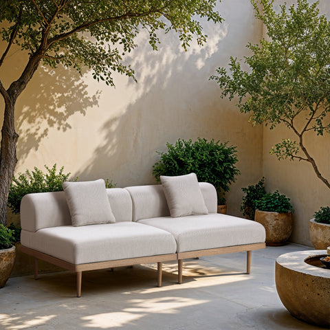 Mira 71" Beige Resilient Water Resistant Fabric Upholstered Outdoor Patio Loveseat, 2-Piece