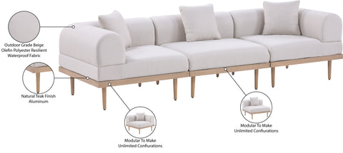 Mira 106.5" Beige Resilient Water Resistant Fabric Upholstered Outdoor Patio Sofa, 3-Piece (Style 2)