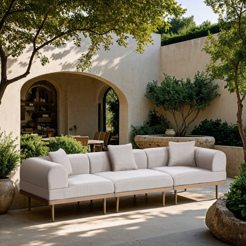 Mira 106.5" Beige Resilient Water Resistant Fabric Upholstered Outdoor Patio Sofa, 3-Piece (Style 2)