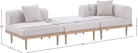 Mira 106.5" Beige Resilient Water Resistant Fabric Upholstered Outdoor Patio Sofa, 3-Piece (Style 4)