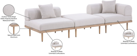 Mira 106.5" Beige Resilient Water Resistant Fabric Upholstered Outdoor Patio Sofa, 3-Piece (Style 4)