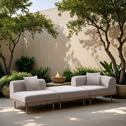 Mira 106.5" Beige Resilient Water Resistant Fabric Upholstered Outdoor Patio Sofa, 3-Piece (Style 4)