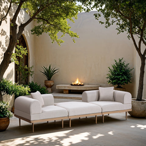Mira 106.5" Beige Resilient Water Resistant Fabric Upholstered Outdoor Patio Sofa, 3-Piece (Style 5)