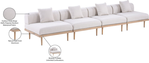 Mira 142" Beige Resilient Water Resistant Fabric Upholstered Outdoor Patio Sofa, 4-Piece
