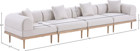 Mira 142" Beige Resilient Water Resistant Fabric Upholstered Outdoor Patio Sofa, 4-Piece (Style 2)