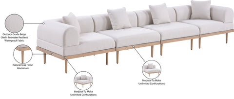 Mira 142" Beige Resilient Water Resistant Fabric Upholstered Outdoor Patio Sofa, 4-Piece (Style 2)