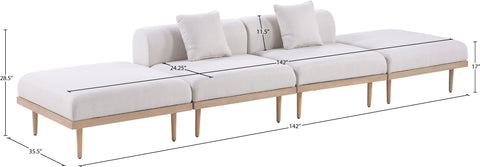 Mira 142" Beige Resilient Water Resistant Fabric Upholstered Outdoor Patio Sofa, 4-Piece (Style 3)