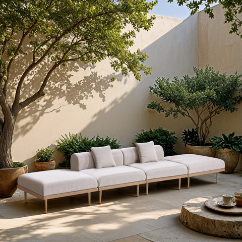 Mira 142" Beige Resilient Water Resistant Fabric Upholstered Outdoor Patio Sofa, 4-Piece (Style 3)