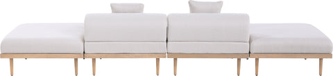 Mira 142" Beige Resilient Water Resistant Fabric Upholstered Outdoor Patio Sofa, 4-Piece (Style 3)